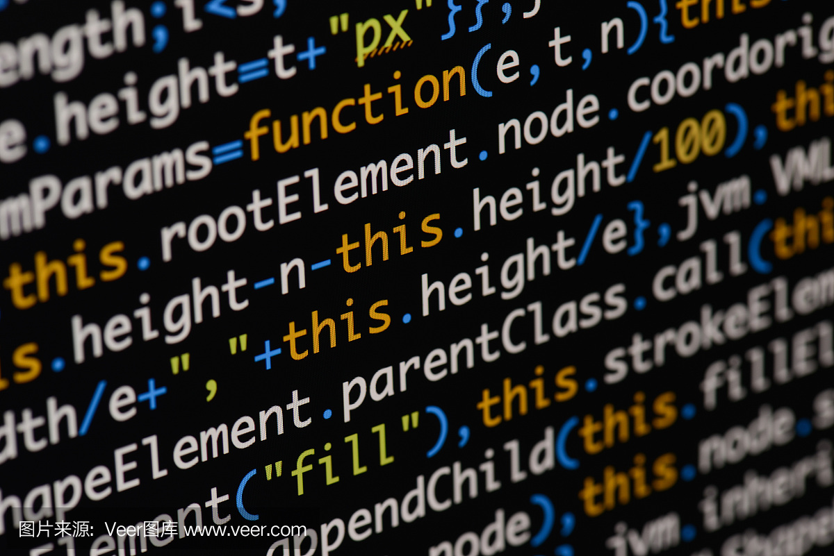 真正的Java脚本代码开发屏幕。编程工作流抽象算法概念。Java脚本和HTML代码的特写。